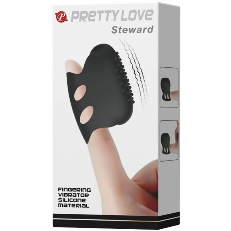 Dé à coudre vibrant noir en silicone texturé, ergonomique et discret, sur fond blanc, avec emballage élégant.