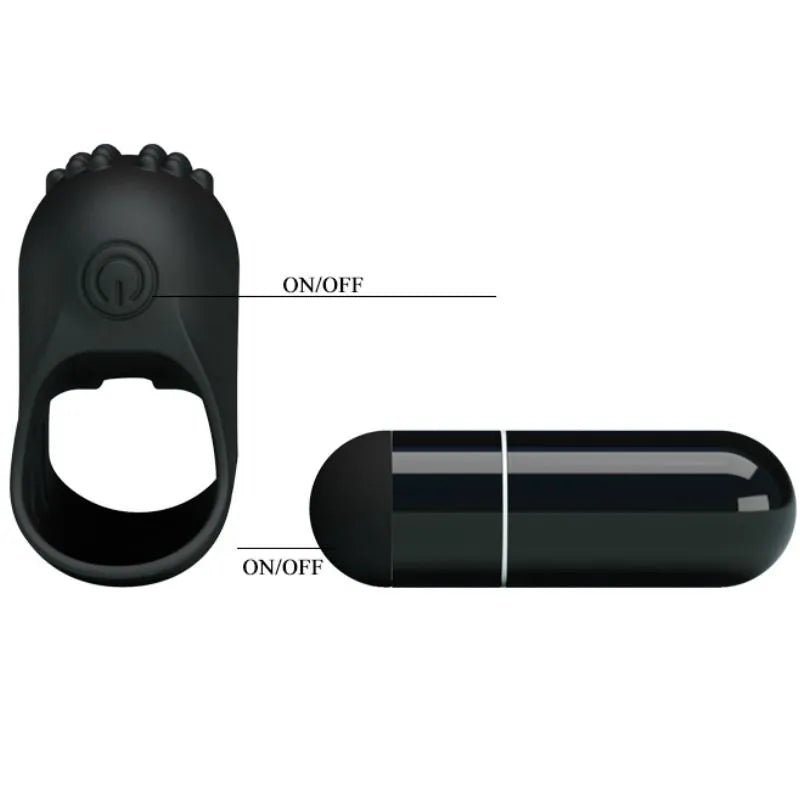 Dé à coudre vibrant en silicone noir texturé, ergonomique, avec balle vibrante amovible, élégant et discret.