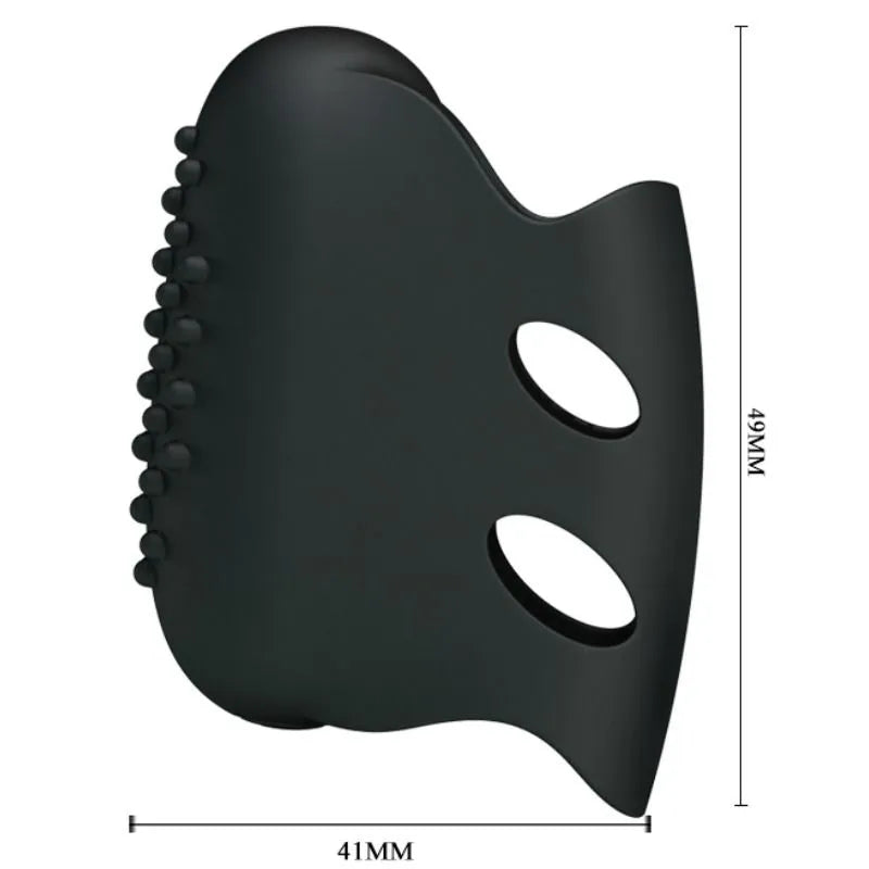 Dé à coudre vibrant en silicone noir texturé, ergonomique, élégant, avec reliefs et deux ouvertures, piles incluses.