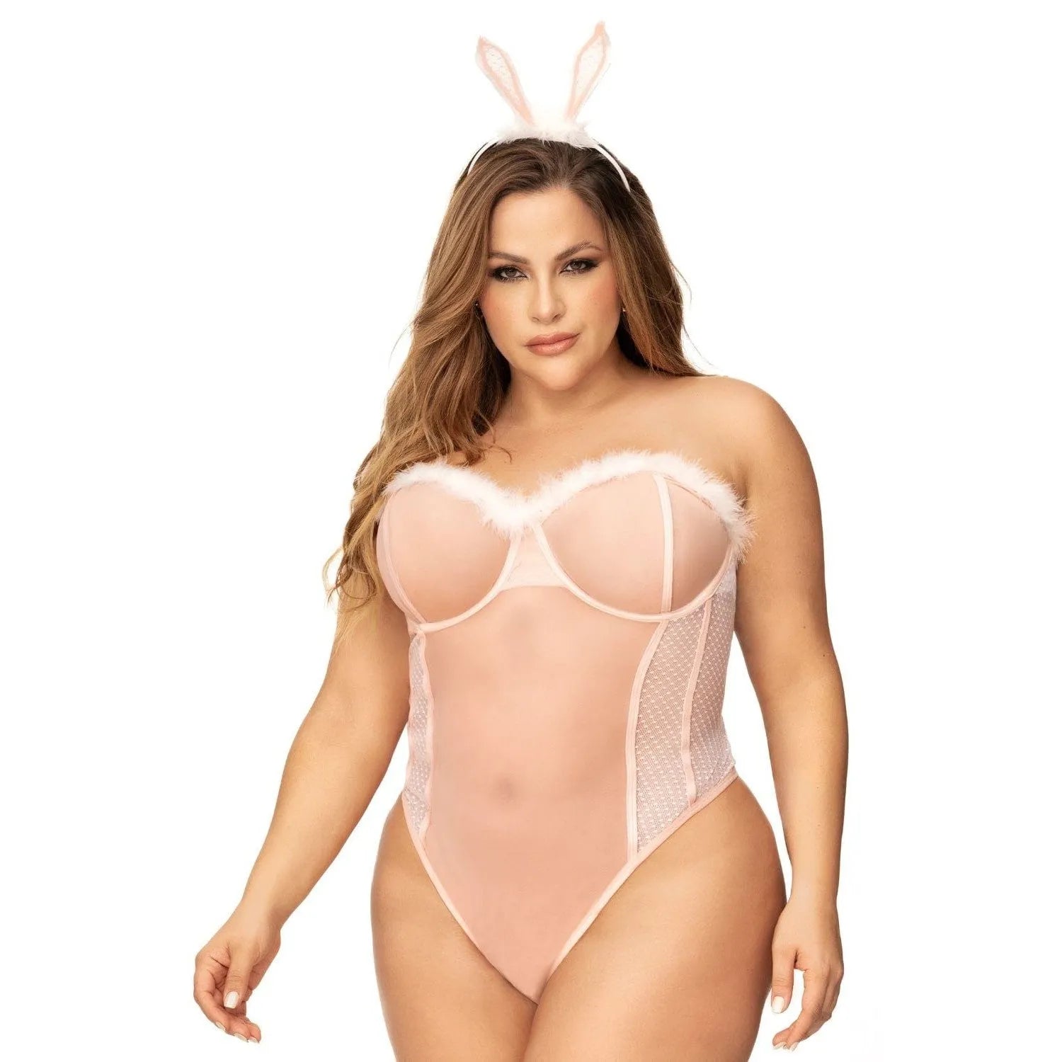 déguisement lapin sexy plumes body sans bretelles armatures laçage dos fermeture réglable entrejambe serre tête inclus