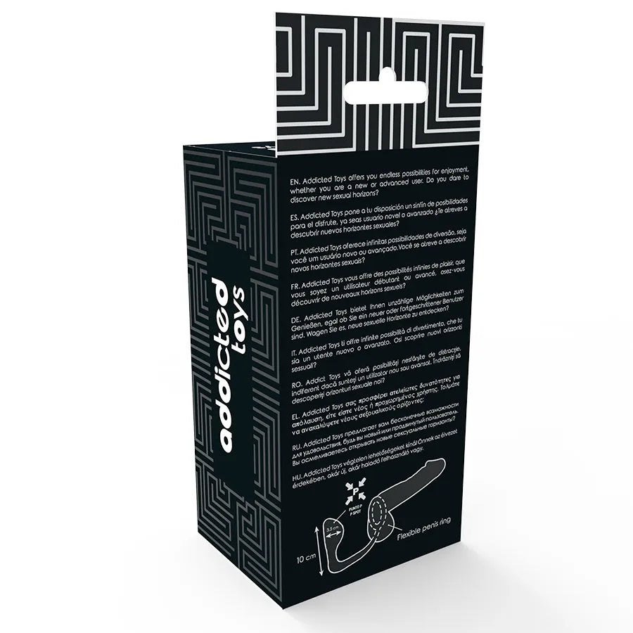 Dilatateur anal noir avec anneau pénien, design ergonomique, TPR doux, double stimulation, emballage moderne.
