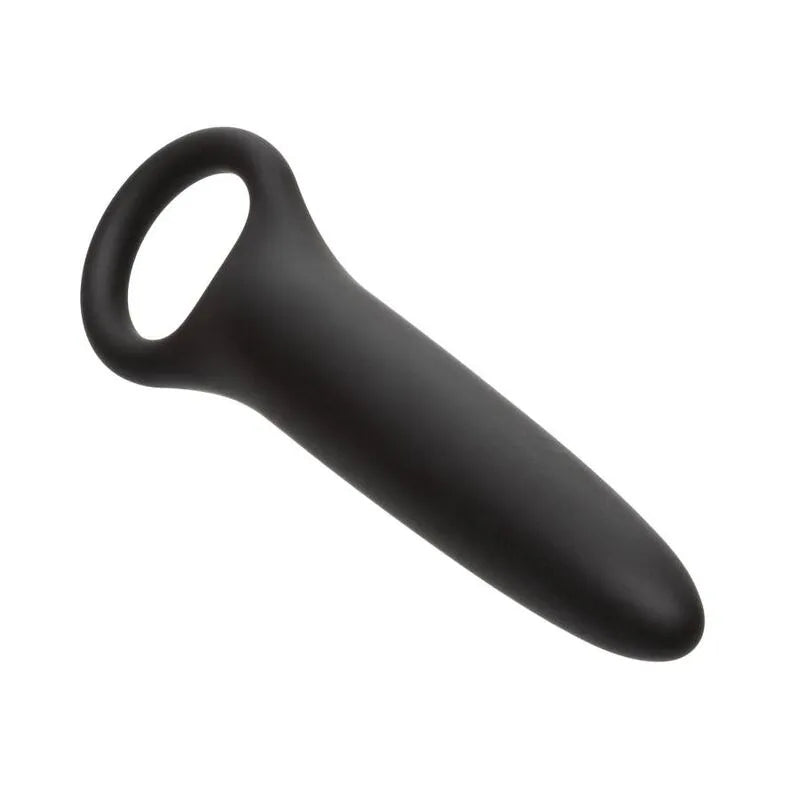 Dilatateur en silicone noir, ergonomique, lisse, avec boucle pour doigt, idéal pour dilatation progressive hypoallergénique.