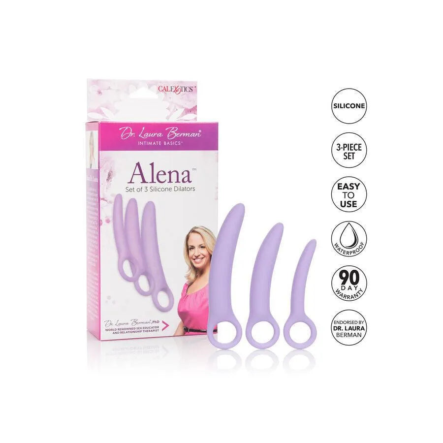 Dilatateurs vaginaux progressifs en silicone violet, hypoallergéniques, pour rééducation intime, avec boîte de rangement.