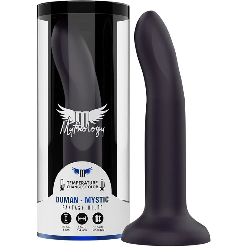 Dildo silicone premium violet spatial, changeant couleur à rose fluo, 20 cm, emballage élégant, jouet intime innovant.