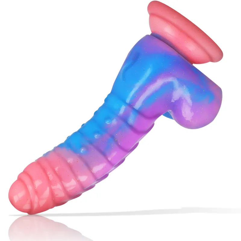 Dildo silicone multicolore 18 cm avec ventouse puissante, design ergonomique et texture douce inspirée de la mythologie gr...