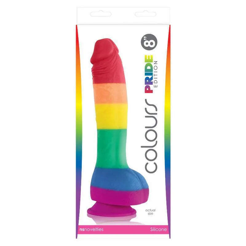 Dong silicone multicolore arc-en-ciel avec ventouse, texture satinée, 6 ou 8 pouces, édition Fierté, hygiénique et non por...