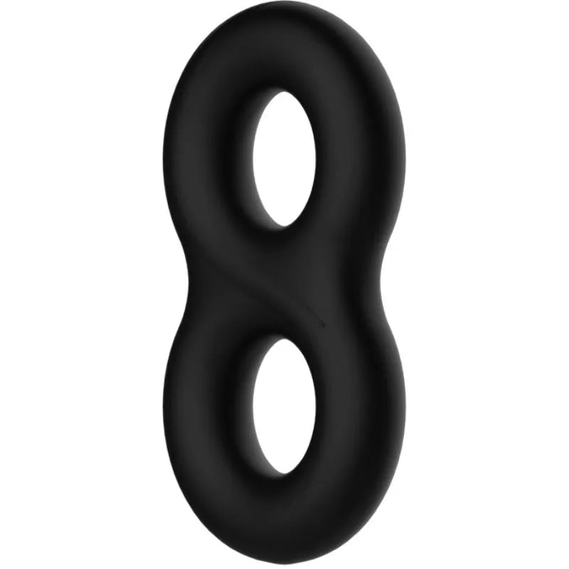 Anneau pénien double en silicone noir, forme ergonomique, pour maintien érection et confort, facile à nettoyer.