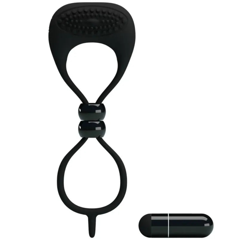 double anneau vibrant retardateur éjaculation silicone noir pénis testicules balle vibrante intégrée prolongation sensations intensification confort sécurité piles américain