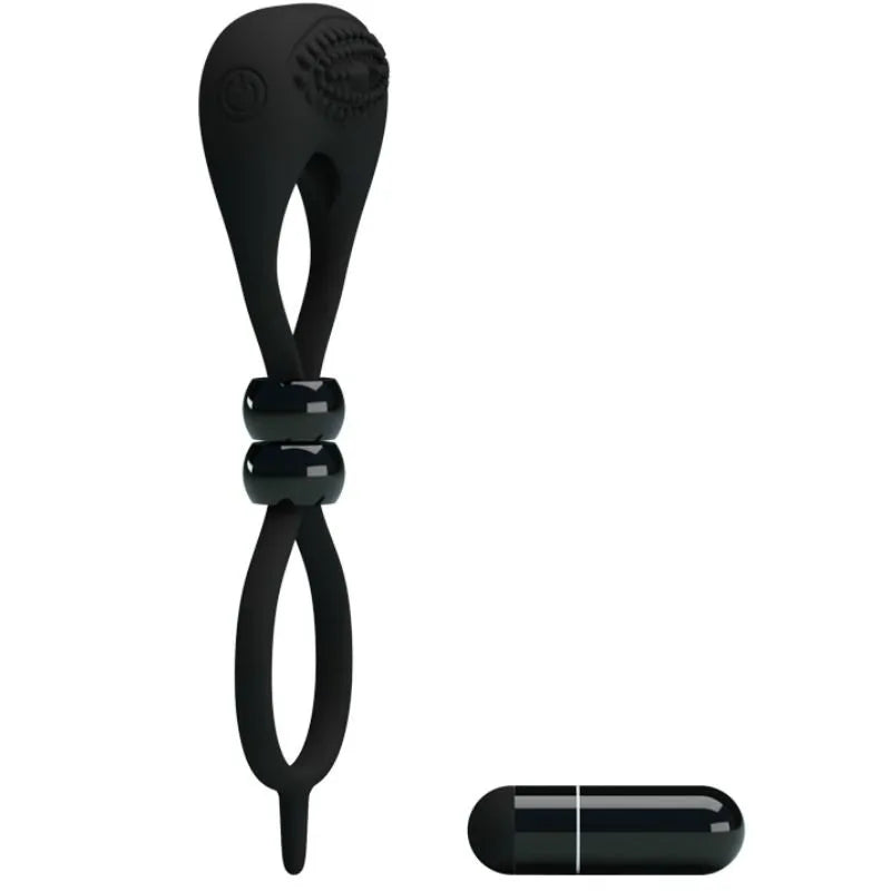 Double anneau vibrant noir en silicone avec balle vibrante intégrée pour retard éjaculation et intensification des sensati...