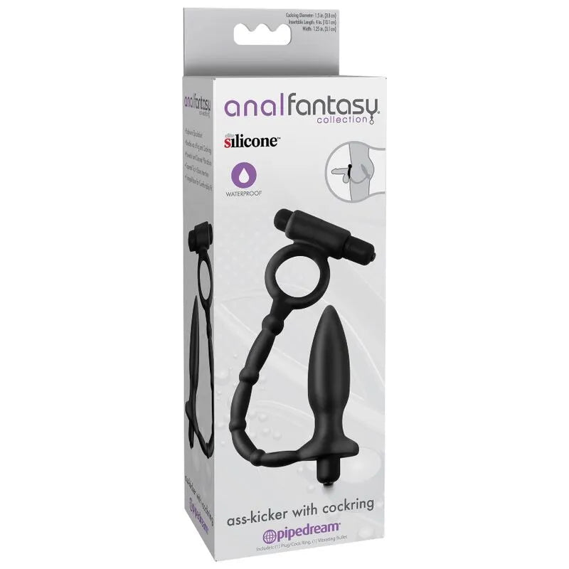 Double anneau vibrant en silicone hypoallergénique bleu, submersible, avec stimulation anale et balle vibrante amovible.