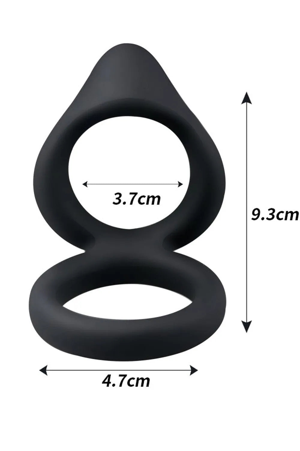 Double cockring noir en silicone, forme ovale, extensible, diamètre 3 cm, design ergonomique et multi position.