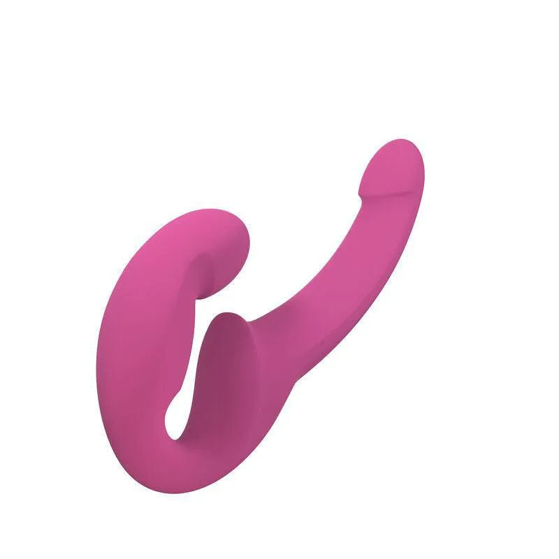 Double gode rose incurvé en silicone médical, ergonomique et flexible, sans harnais, pour stimulation pelvienne.