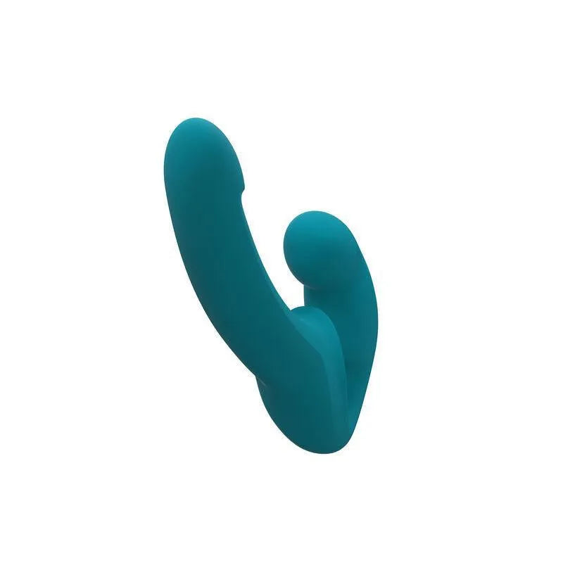 Double gode bleu en silicone médical, ergonomique et flexible, sans harnais, pour stimulation intime précise et hygiénique.