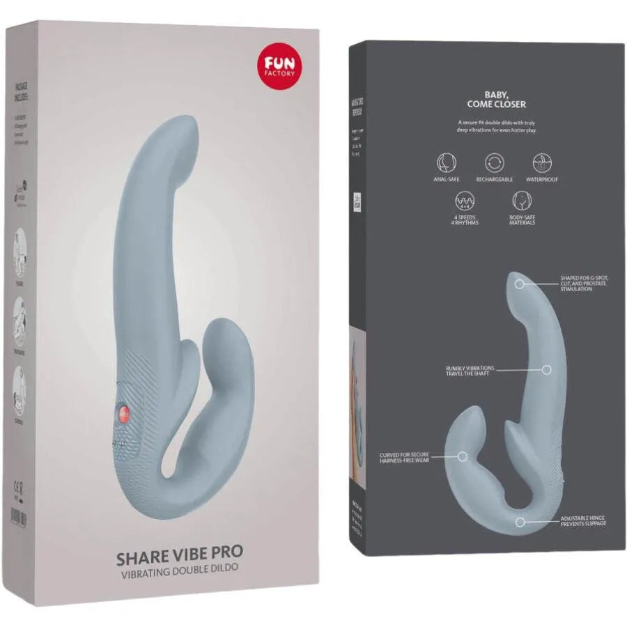 Double gode vibrant sans harnais bleu, ergonomique, rechargeable, trois vitesses, cinq modes, stimulation prostatique.