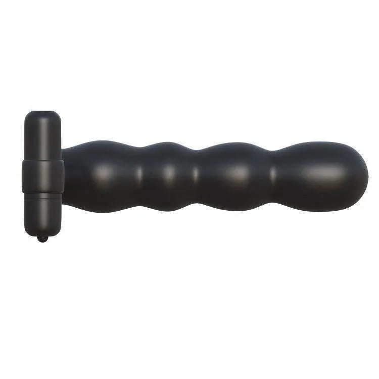 Double pénétrateur en silicone noir, flexible, ergonomique, avec anneau pénien articulé, étanche et lavable.