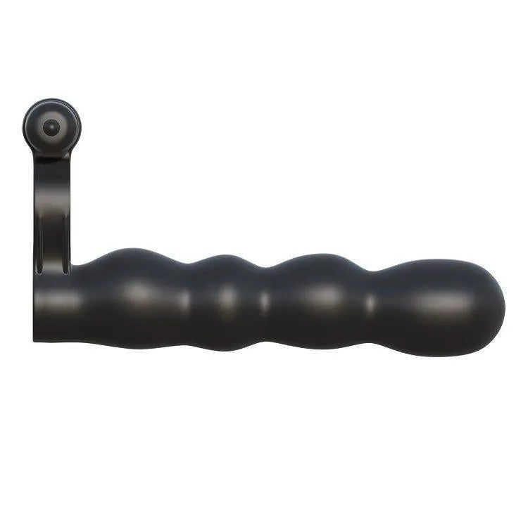 Double pénétrateur noir en silicone, flexible, articulé, avec anneau pénien, étanche et hypoallergénique.