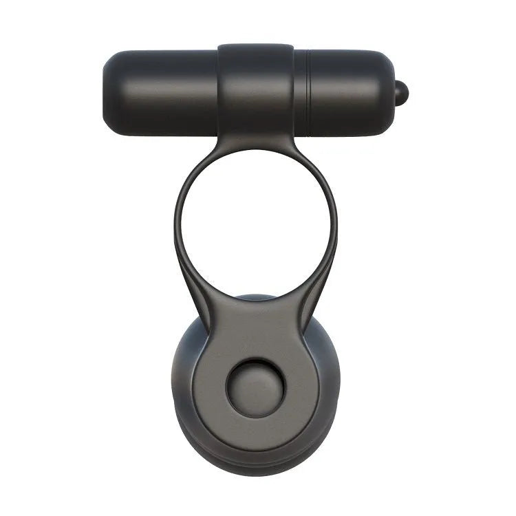 Double pénétrateur silicone noir, flexible, ergonomique, avec anneau pénien et stimulateur articulé, étanche et lavable.