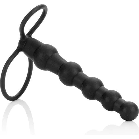 Double pénétrateur perlé silicone couples intime stimulation graduée flexible tige perles lisses boucles élastiques soutien testiculaire compatible lubrifiant aqueux