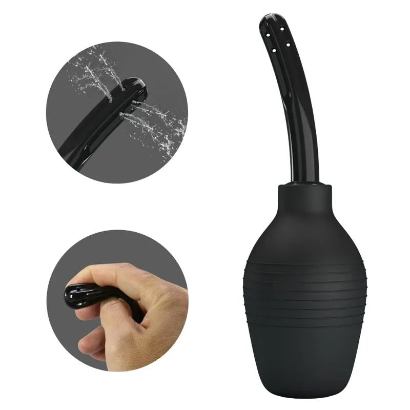 Douche anale noire en silicone, design ergonomique, rechargeable USB, avec embout fin et surface texturée pour hygiène int...