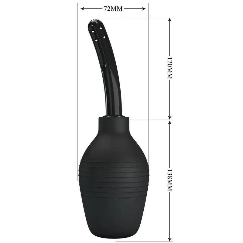Douche anale noire en silicone, rechargeable USB, design ergonomique, compacte, avec embout incurvé et surface lisse.
