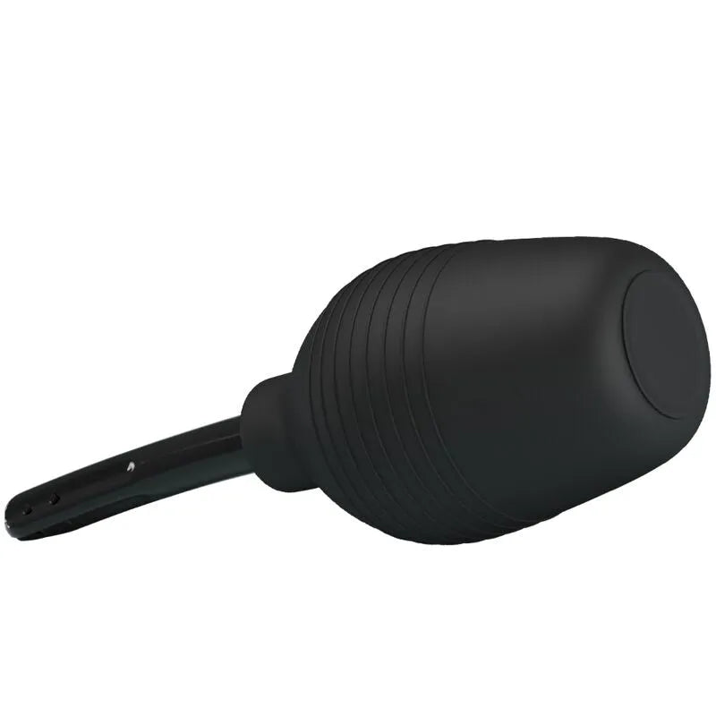 Douche anale en silicone noire rechargeable, forme ergonomique, design compact, surface lisse, idéale hygiène intime.