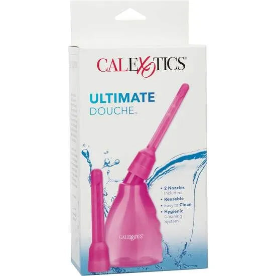 Douche anale réutilisable rose, démontable, avec bouteille transparente et embouts, hygiène intime efficace.