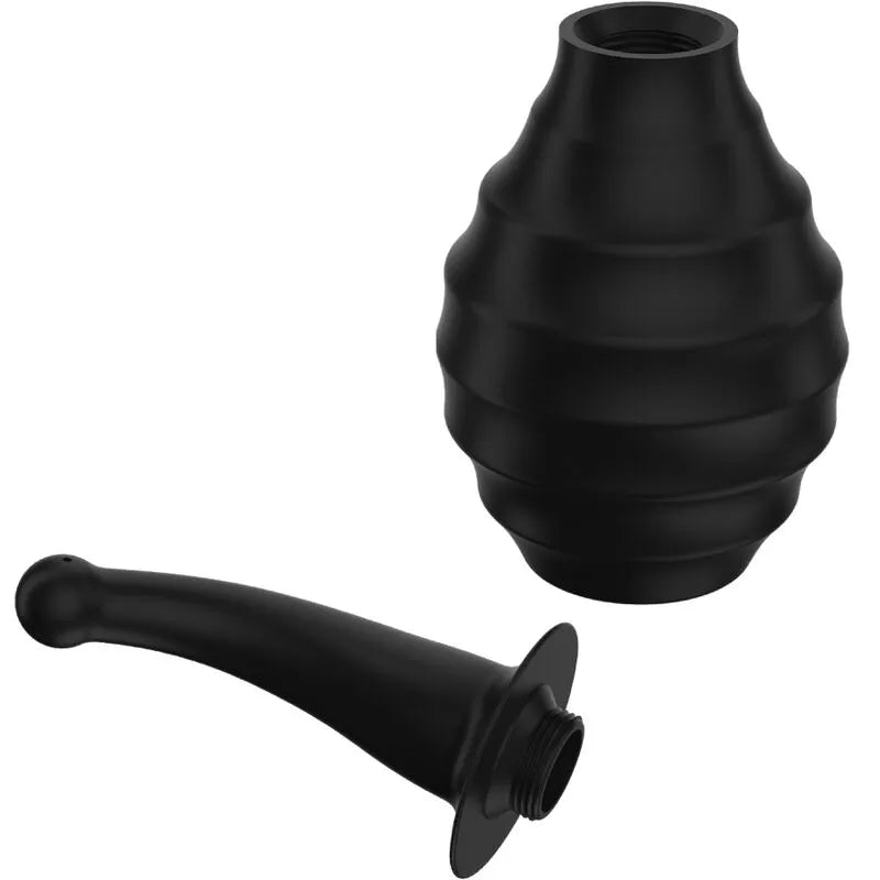 Douche anale bleue compacte, poire compressible, buse incurvée ergonomique, design imperméable, rechargeable USB.