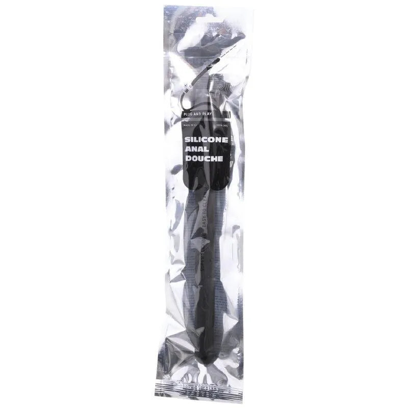 Douche anale silicone noire 30 cm, tuyau flexible, emballage sous vide, adaptateur universel robinet, hygiène intime.