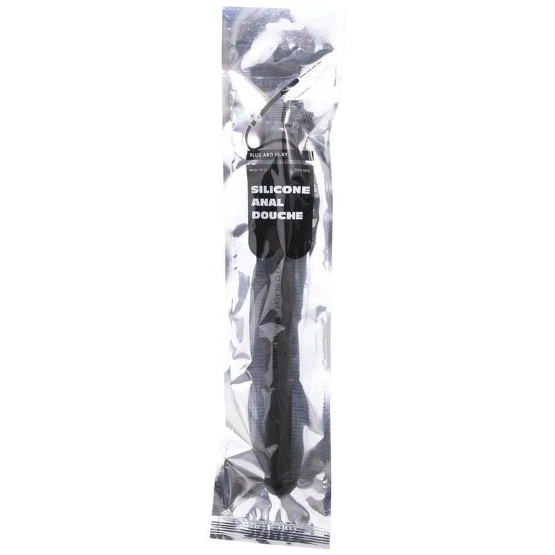 Douche anale silicone noire flexible, emballée, ergonomique, hygiénique, compatible robinet universel, hygiène intime.