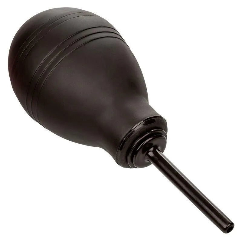 Douche anale noire avec valve unidirectionnelle, buse fine étanche, design ergonomique 216ml pour hygiène optimale.
