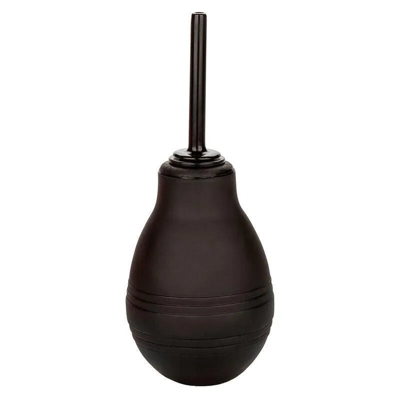 Douche anale noire ergonomique 216ml avec buse fine étanche et valve anti-reflux pour hygiène optimale.
