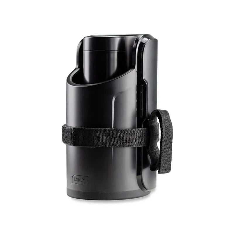 Dragonne noire ergonomique pour masturbateur Keon, en silicone et coton, avec velcro réglable pour une prise sécurisée.