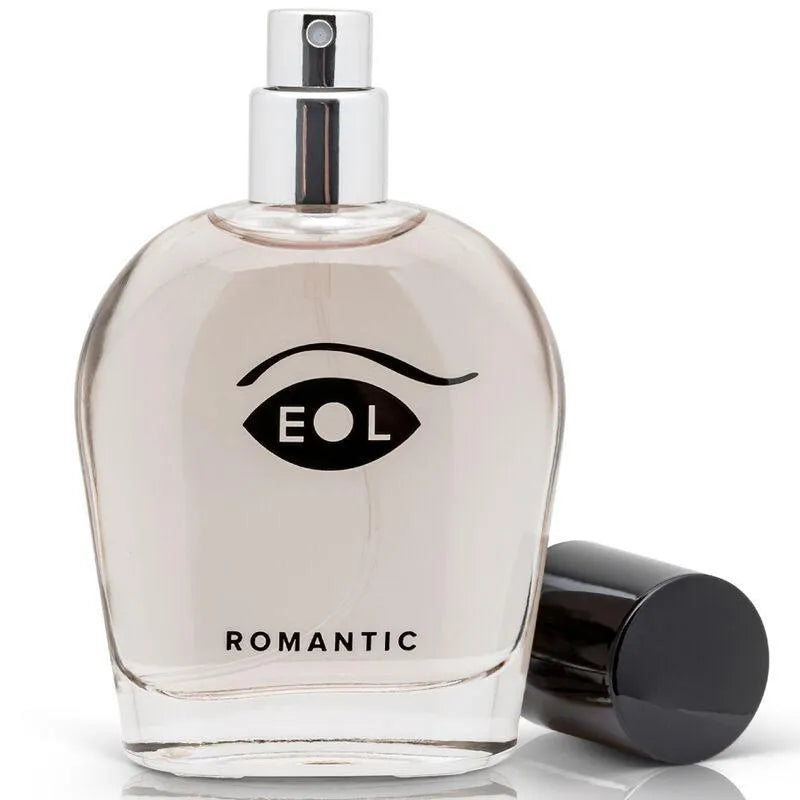 Flacon de cologne masculine aux phéromones, design élégant, transparent, bouchon noir, idéal pour soirées romantiques.