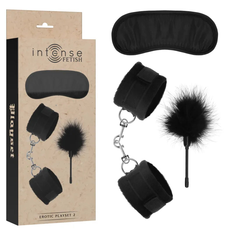 ensemble bdsm cuir végétalien menottes bandeau yeux chatouilleur éthique sensualité domination soumission confortable sécurisé élégant raffiné intense fétiche intime complicité