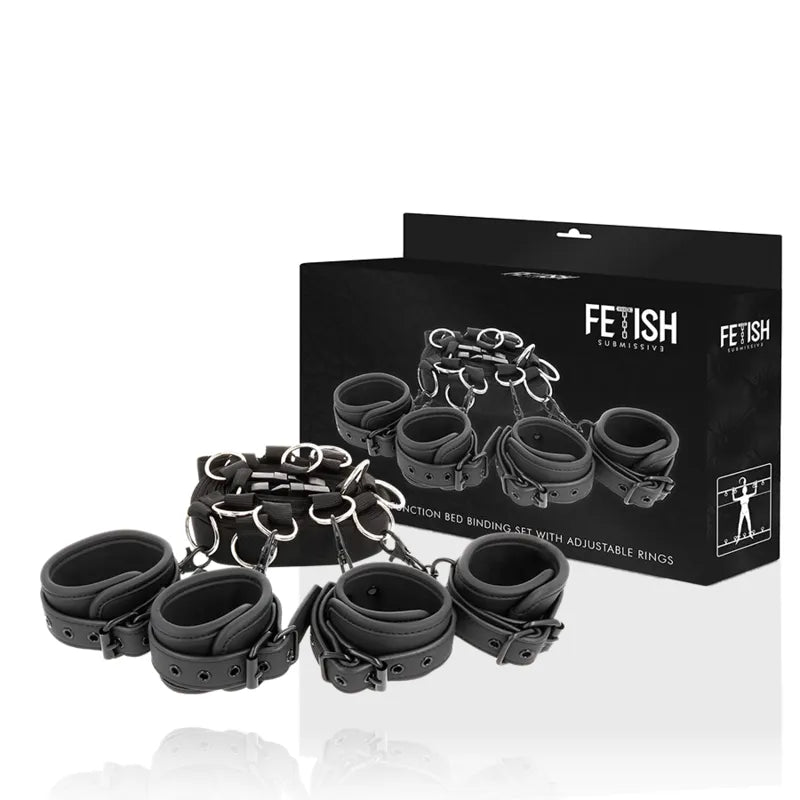 ensemble bondage lit cuir végétal résistant métal inoxydable sans nickel réglable universel matelas sangles poignets chevilles confort sécurité éthique