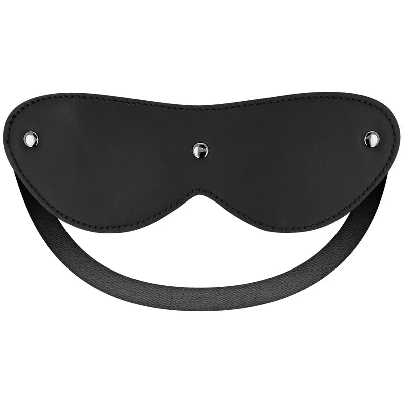 Masque noir en cuir du Coffret Plaisir Couple Ohmama, accessoire sensuel pour exploration tactile et romantique.