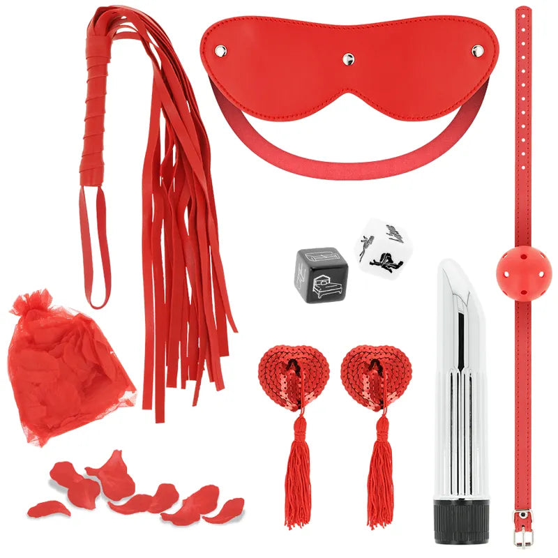 Ensemble Jeux Érotiques Ohmama Couple Intimité Sensations Ludique Fouet Fétiche Masque Dés Posture Protecteurs Mamelons Vibreur Silencieux Rechargeable Pétales Rose
