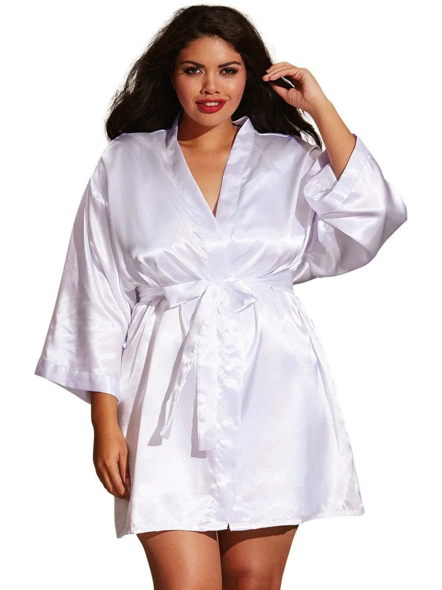 ensemble kimono nuisette satin soyeux manches longues fines bretelles cintre assorti polyester durable entretien facile élégante confortable sexy luxueuse sophistiquée