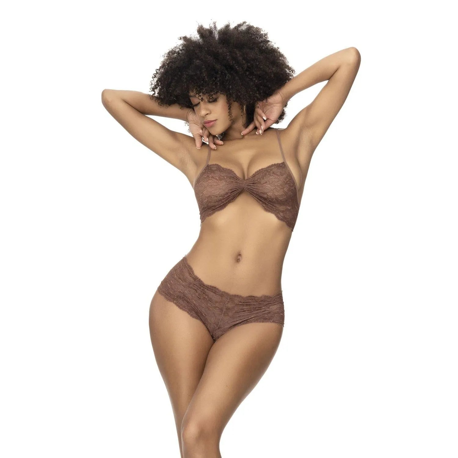 ensemble lingerie dentelle cacao Mapalé froncé top tanga côtés devant sexy sophistiqué sensuel confortable haute qualité polyamide élasthanne