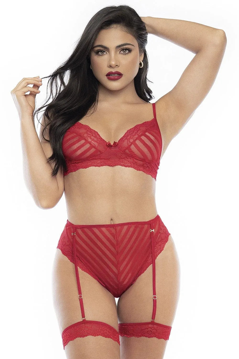 Ensemble Lingerie Dentelle Rouge Confortable Sensuel Soutiengorge Culotte Taillehaute Portejarretelles Amovibles Maintien Douceur Séduisant Nylon Élasthanne Polyamide