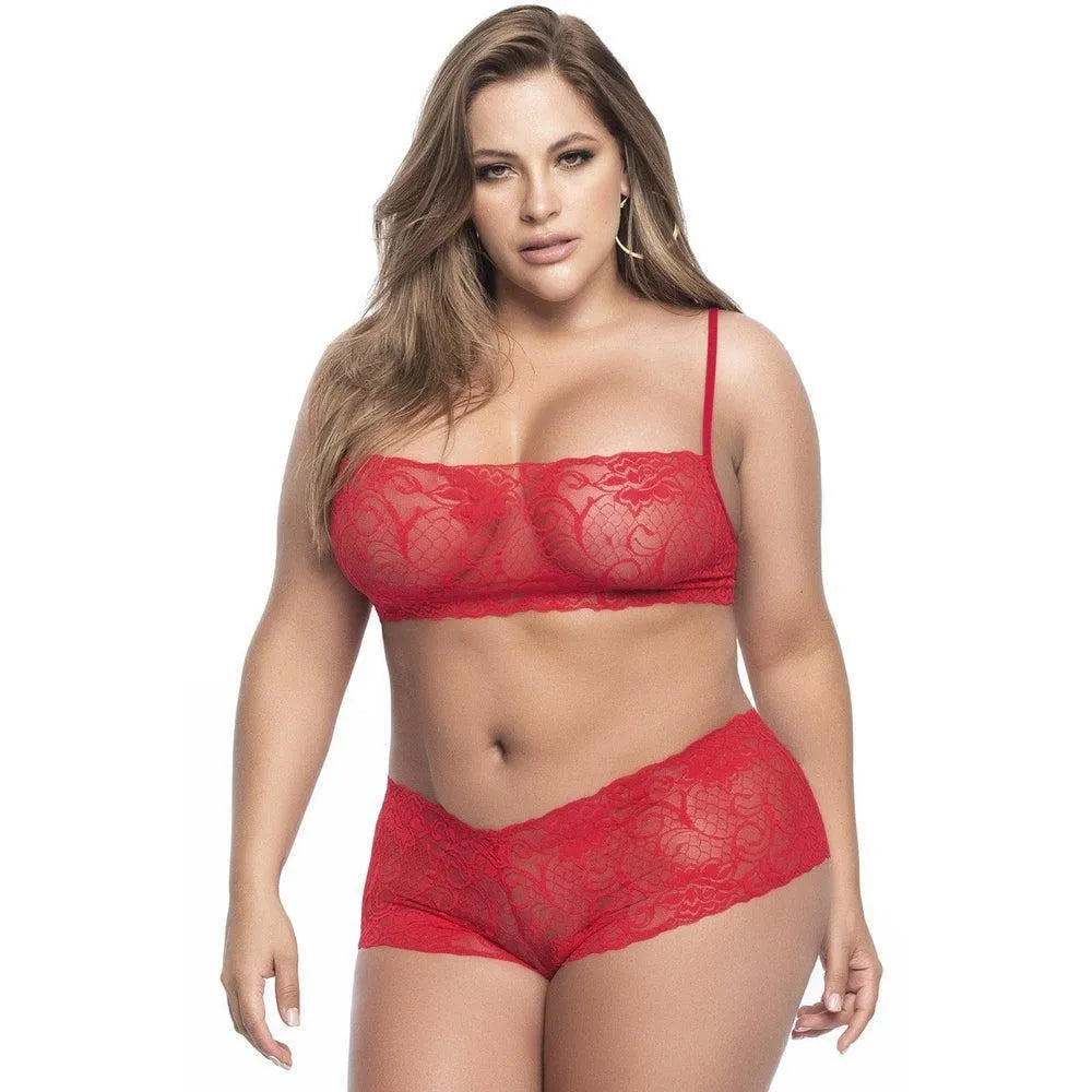 ensemble lingerie dentelle rouge grande taille mini bustier bretelles réglables shorty galbant séduisant sensuel confortable doux élastique nylon élasthanne Mapalé