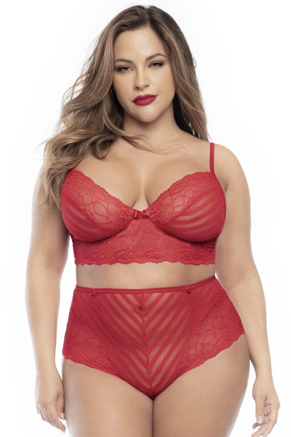 ensemble lingerie grande taille dentelle rouge soutiengorge rayé culotte haute maintien confort portejarretelles amovibles extensible ajustement parfait glamour sensuel