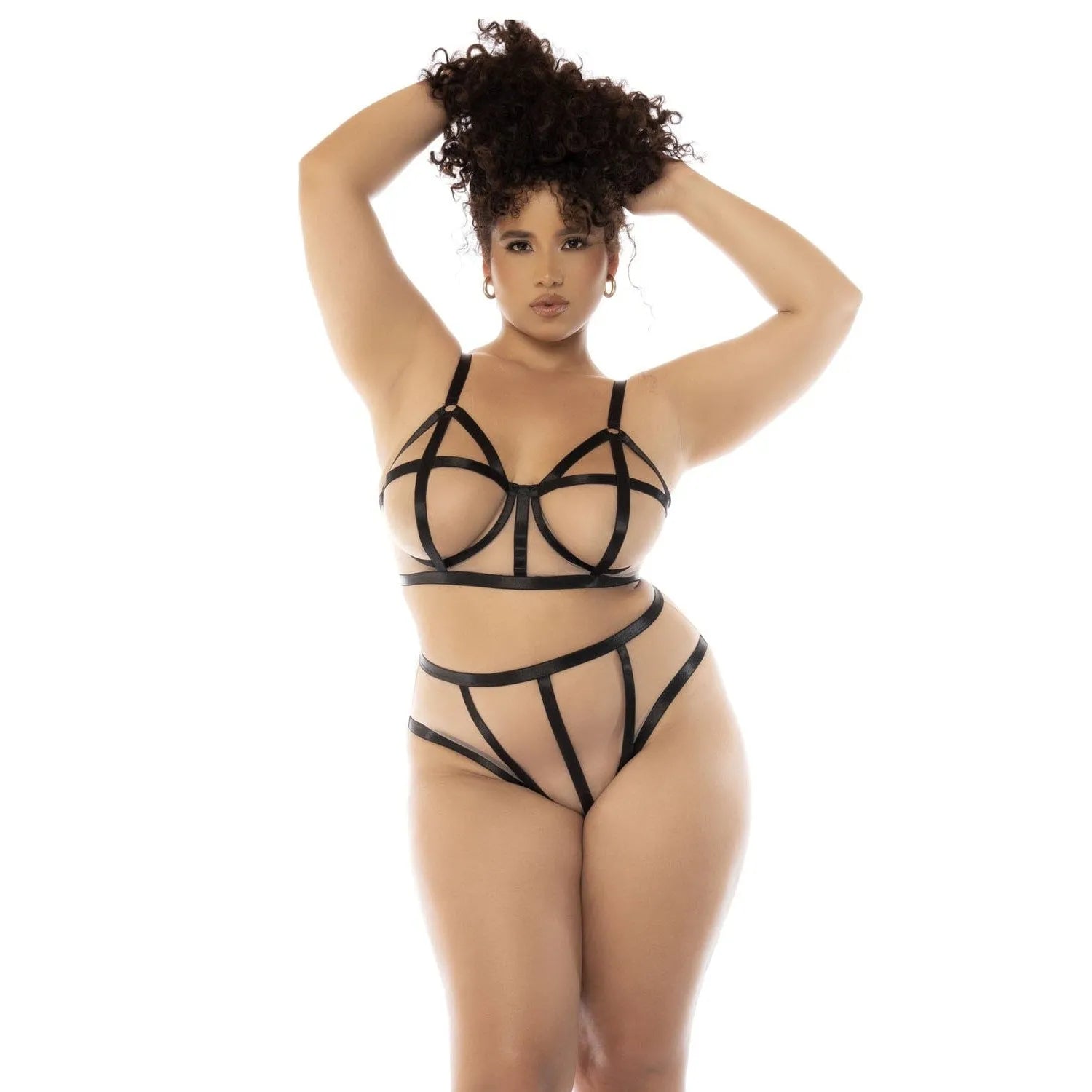 ensemble lingerie grande taille résille transparente Mapalé pièces soutien gorge armatures bretelles réglables culotte haute sculptante confortable séduisante