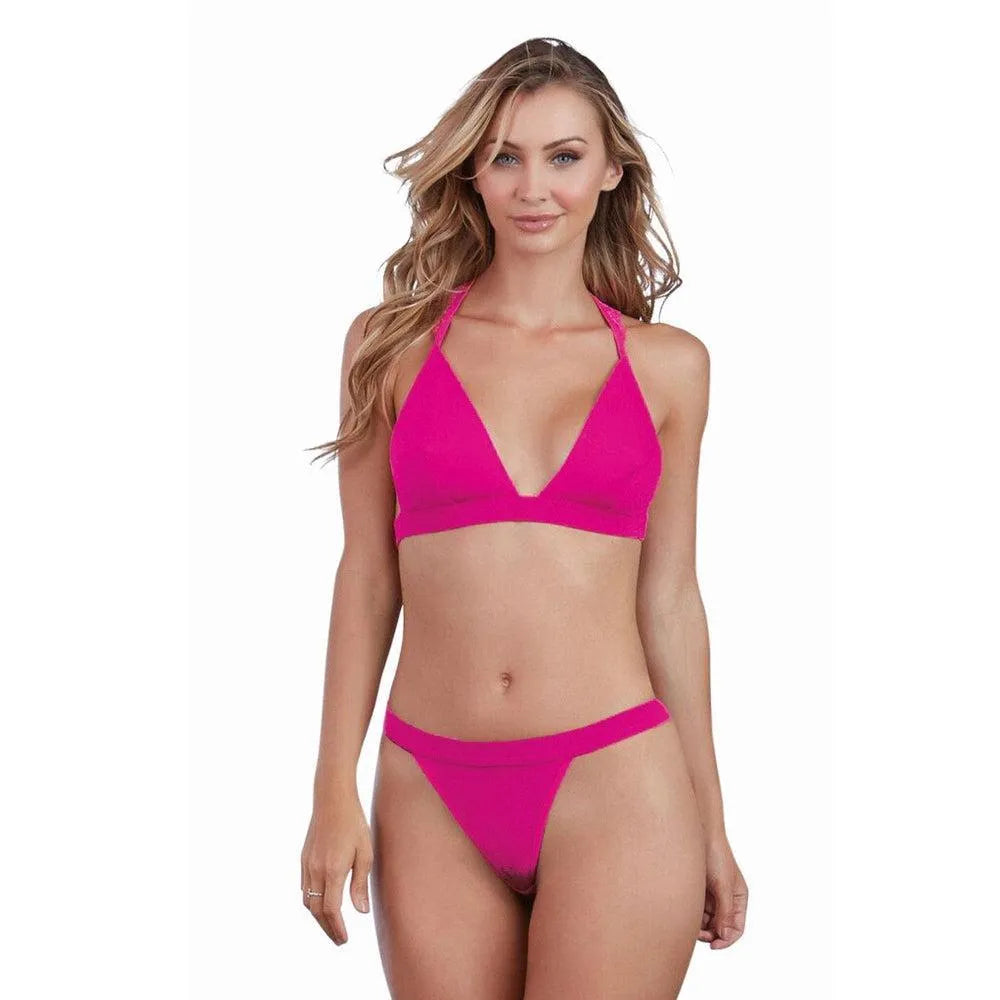 ensemble lingerie sexy magenta dentelle soutiengorge licou réglable tanga jersey opaque dos douce rayon élasthanne élasticité confortable séduisant raffiné