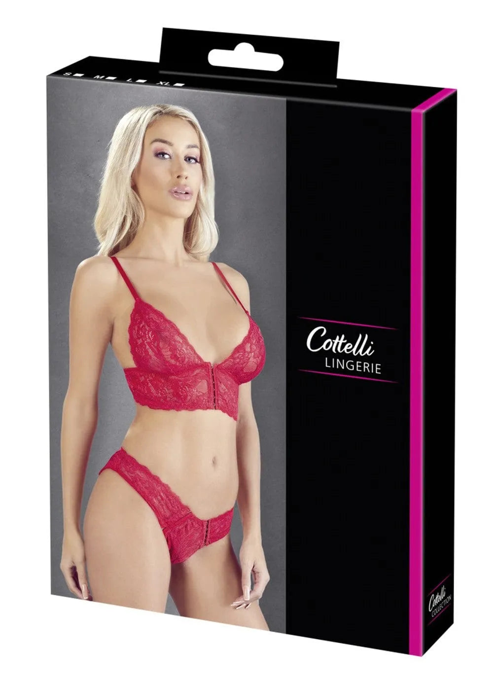 Ensemble lingerie rouge dentelle florale, soutien-gorge souple, bretelles réglables, culotte haute fermetures latérales.