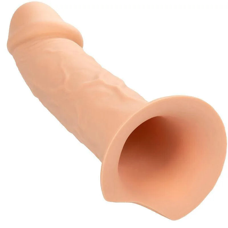 Extension harnais réaliste silicone liquide beige, texturé, creux, base large, anneau métallique, sangles épaisses, imperm...