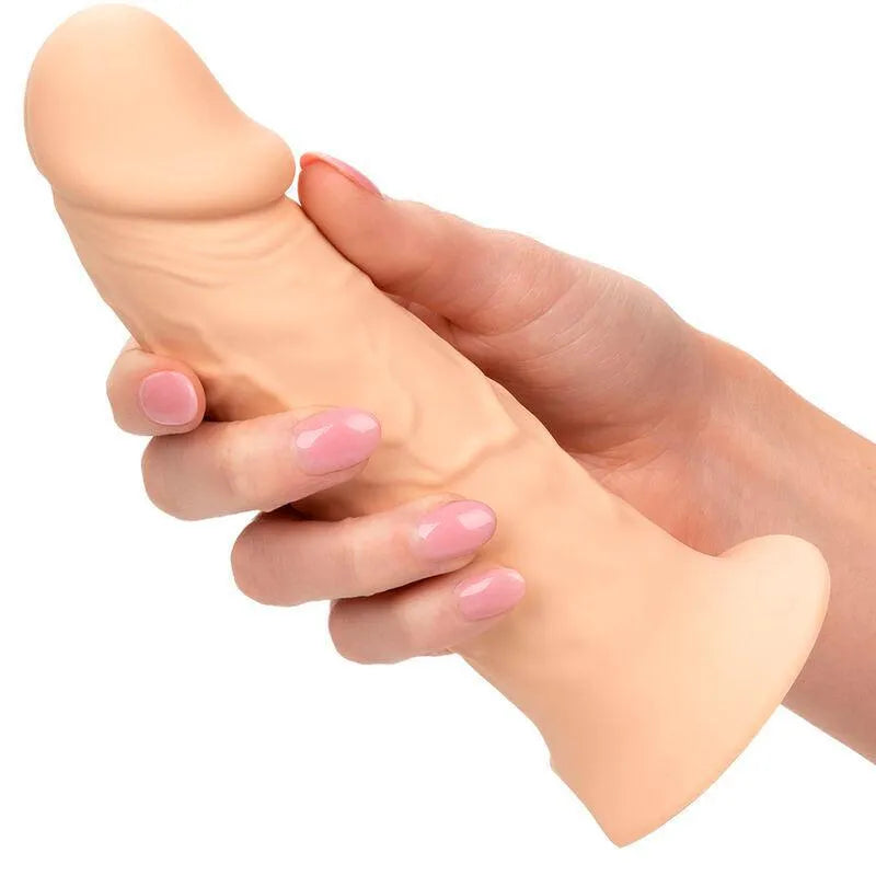 Extension de harnais en silicone réaliste beige, texturée, base large, tenue en main, ajout de 5 cm, imperméable.