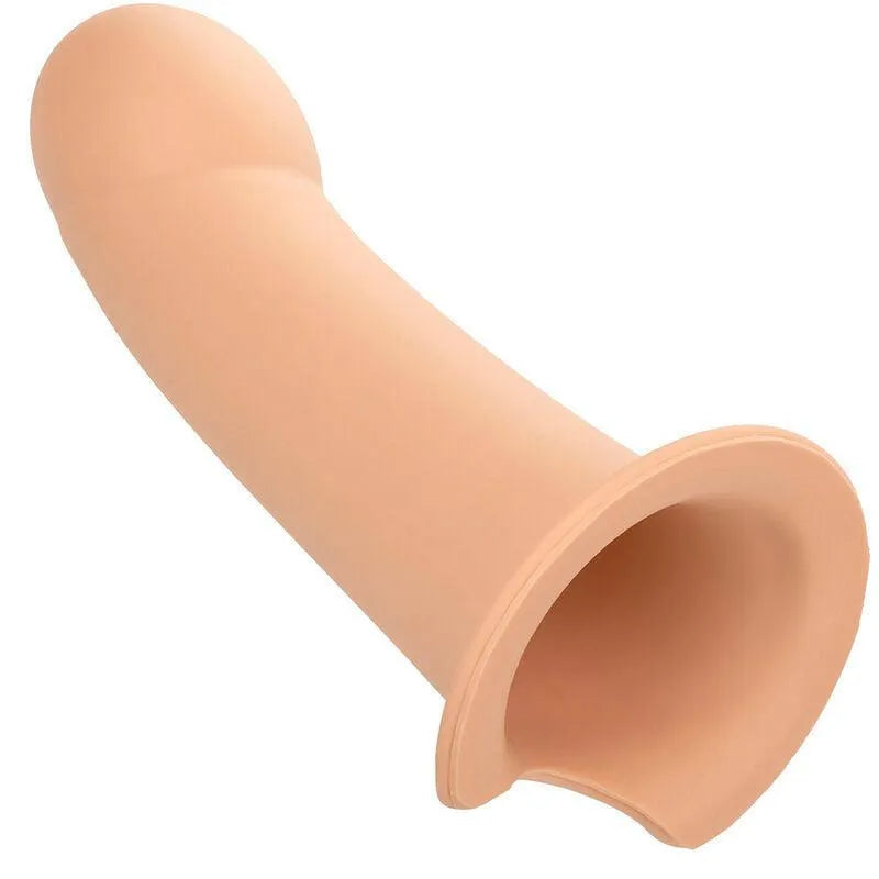 Extension harnais silicone liquide beige, 5 cm, base large, surface lisse, imperméable, sans phtalates, durable.