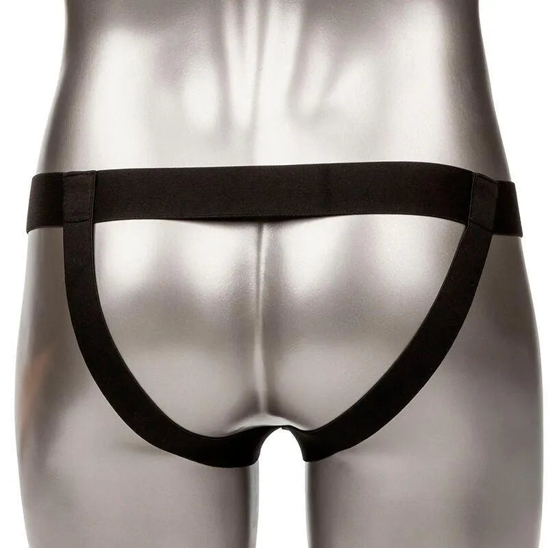Harnais silicone liquide noir, extension 5 cm, base large, sangles élastiques épaisses, imperméable et doux.