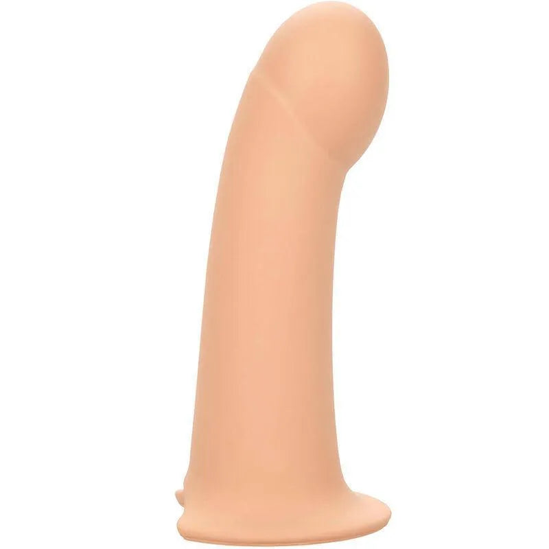 Extension harnais silicone liquide beige, 5 cm, surface lisse, base large, imperméable, sans phtalates, durable.